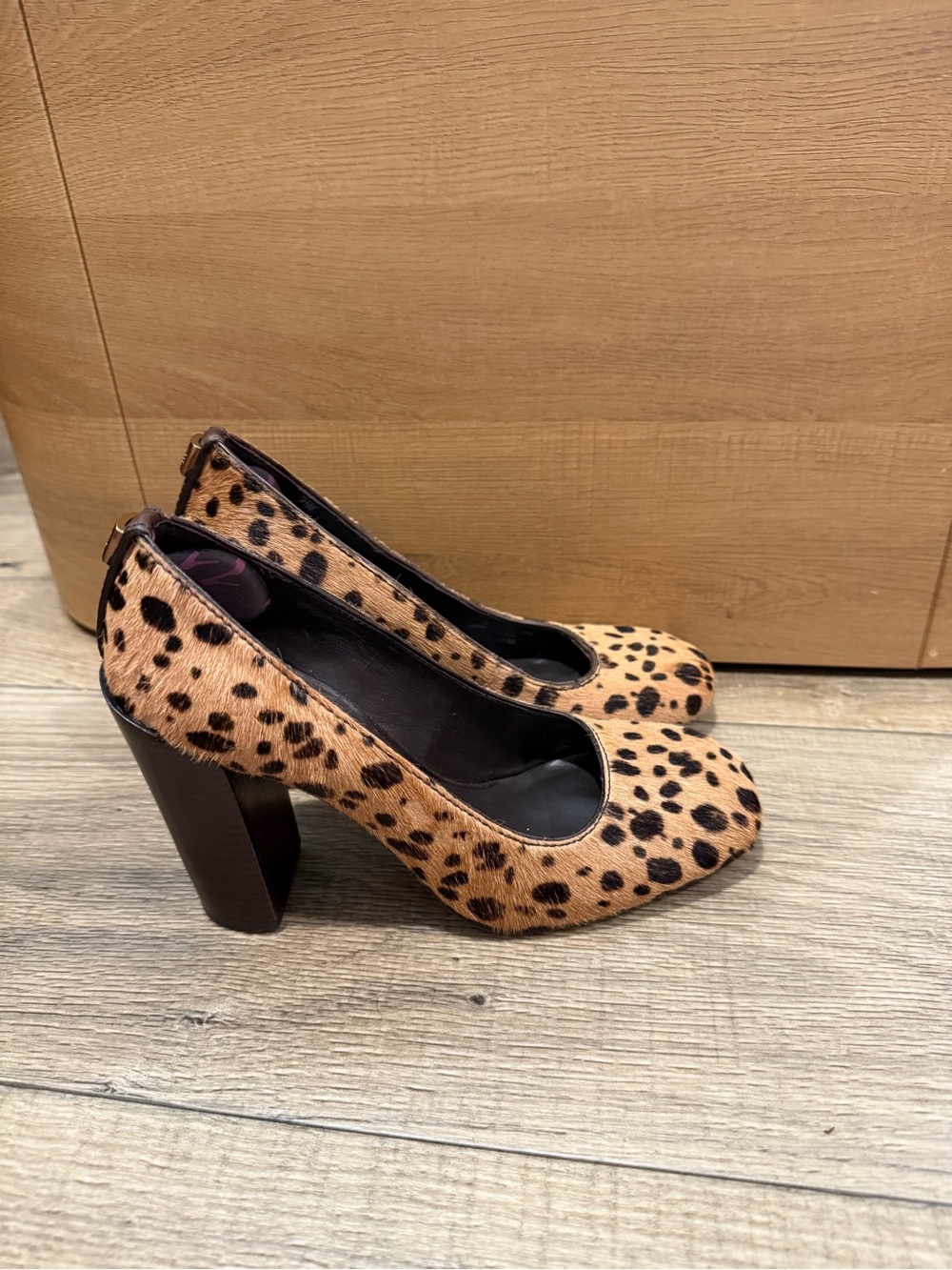 Tory Burch Leopard Print Block Heel Pumps in Tan and Black
